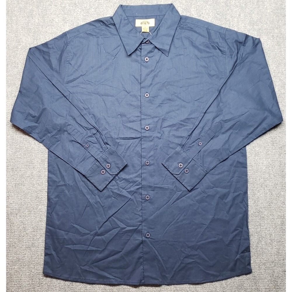 Vintage PJ Mark Shirt Mens L Blue Solid Long Sleeve Button Up Cotton Y2K New